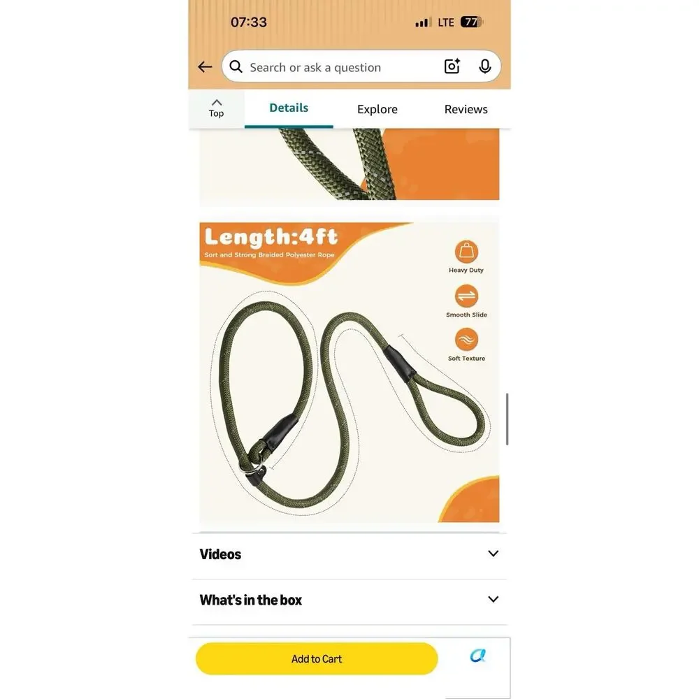 PUUFUU Reflective Slip Lead Dog Leash 6FT x 1/2” Green Heavy Duty Large Dogs